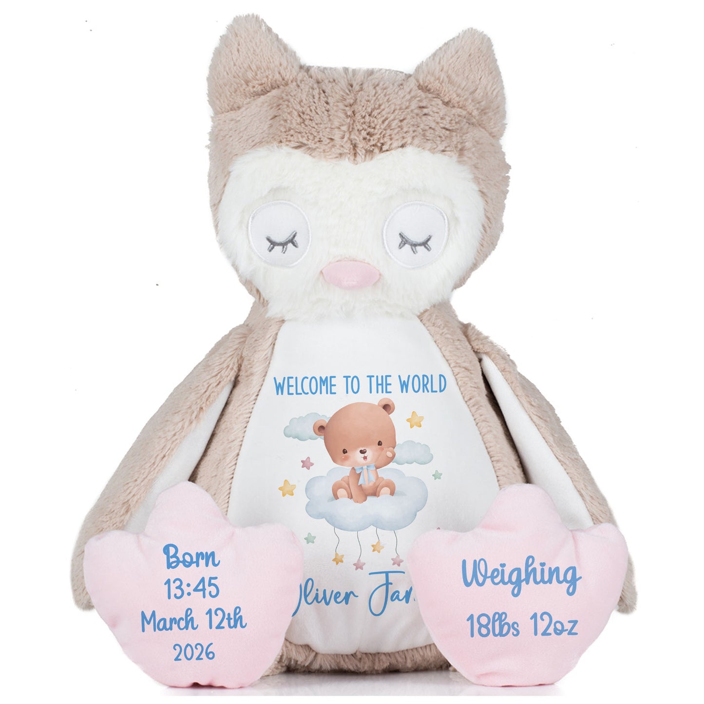 Blue Cloud Bear New Baby Personalised Teddy Bear