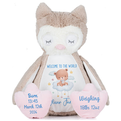 Blue Cloud Bear New Baby Personalised Teddy Bear