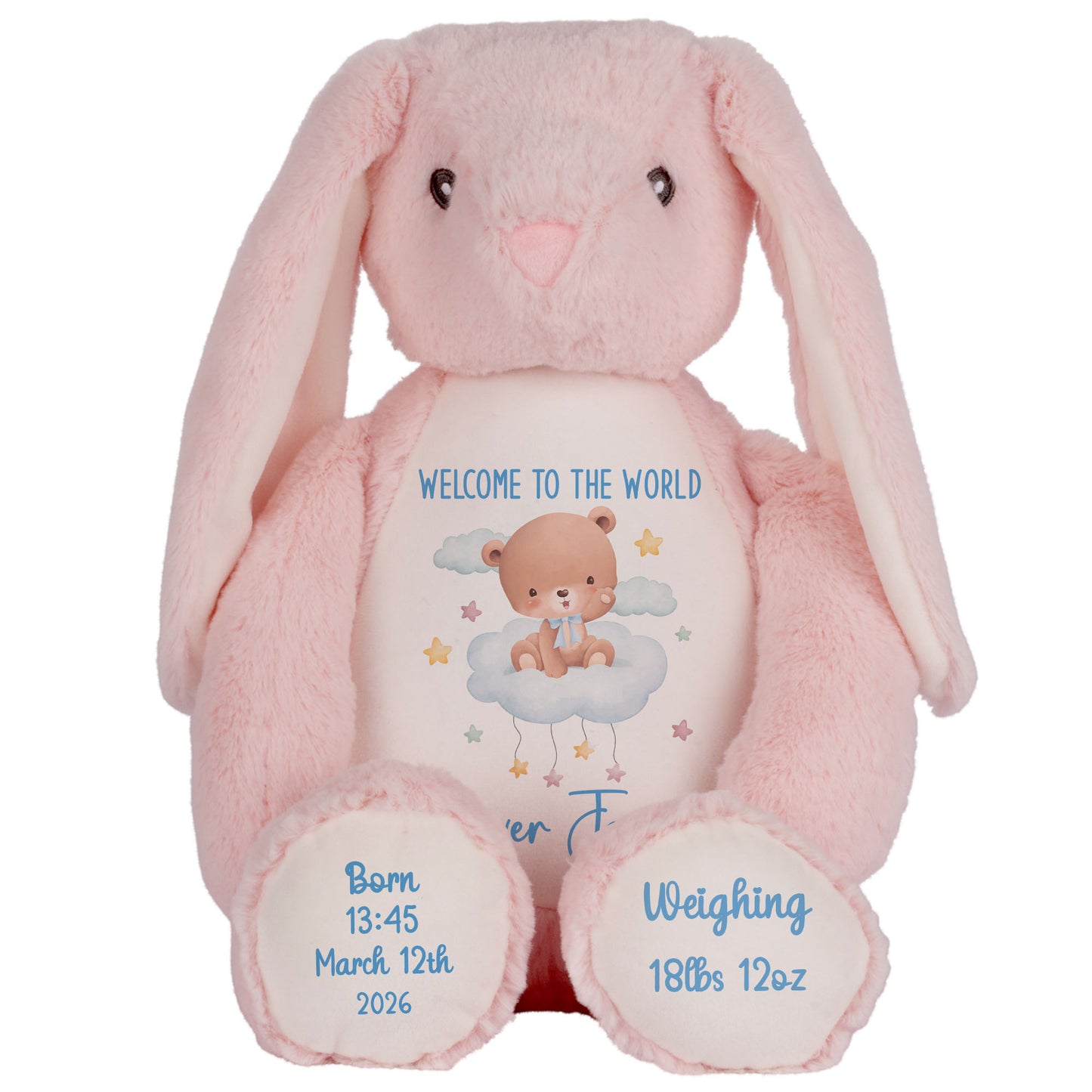 Blue Cloud Bear New Baby Personalised Teddy Bear