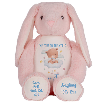 Blue Cloud Bear New Baby Personalised Teddy Bear
