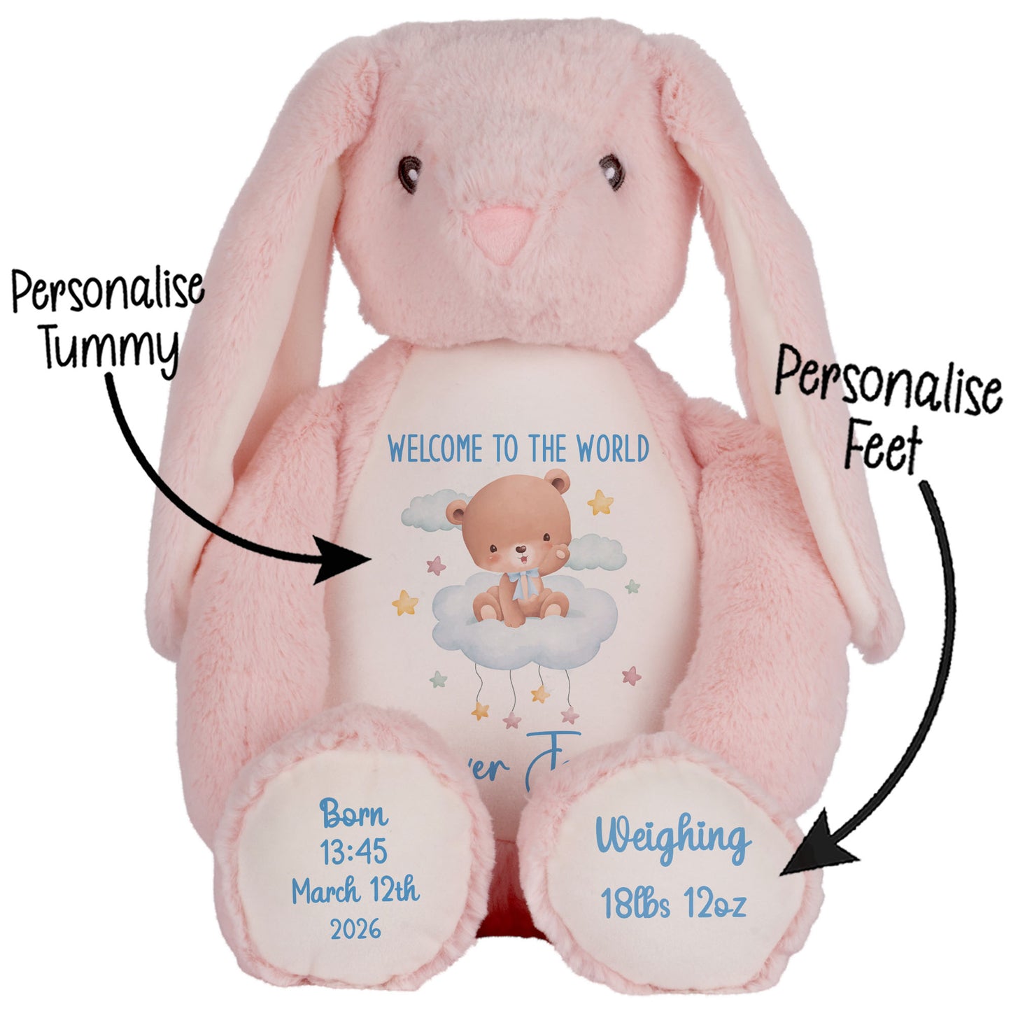 Blue Cloud Bear New Baby Personalised Teddy Bear