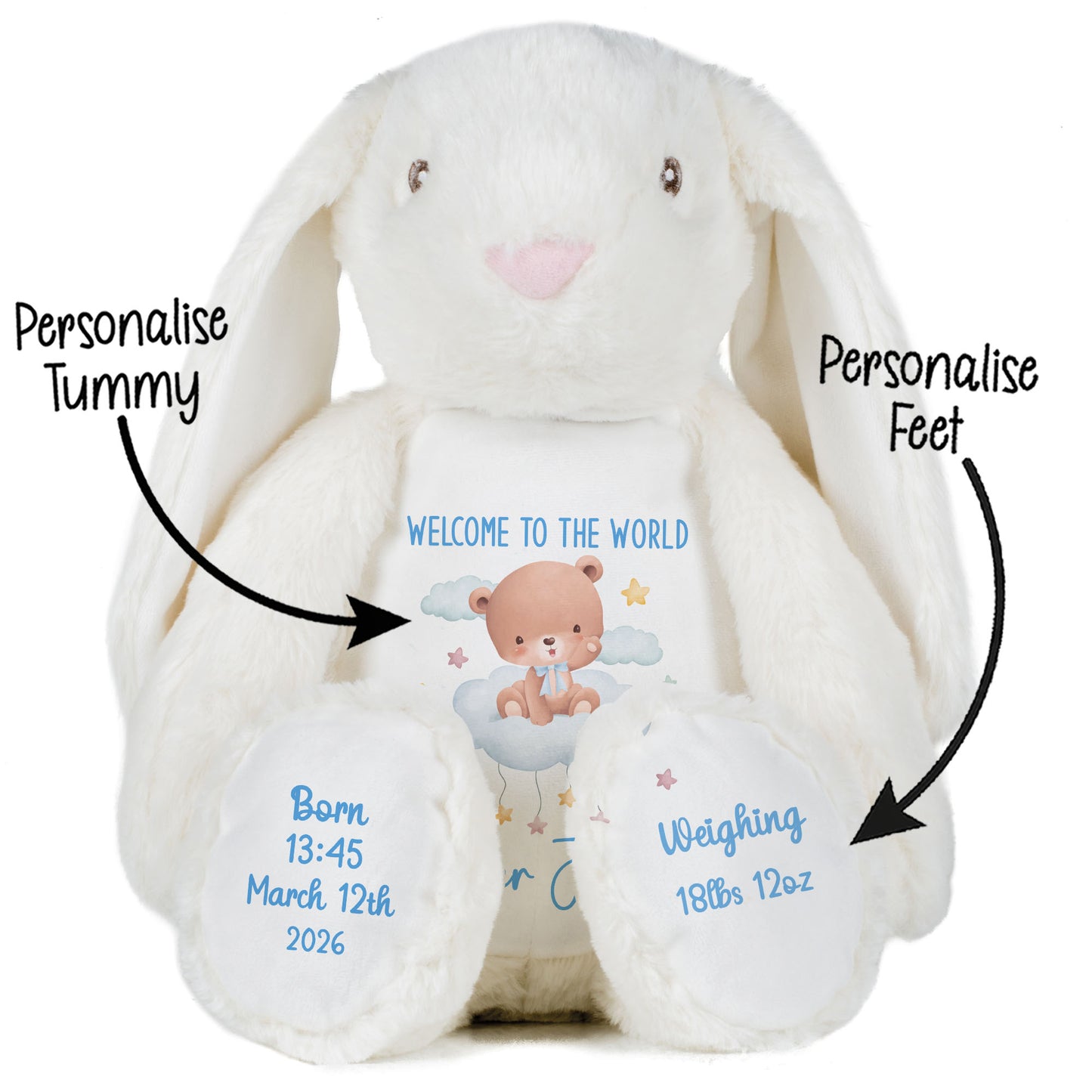 Blue Cloud Bear New Baby Personalised Teddy Bear