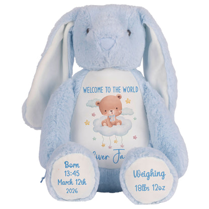 Blue Cloud Bear New Baby Personalised Teddy Bear