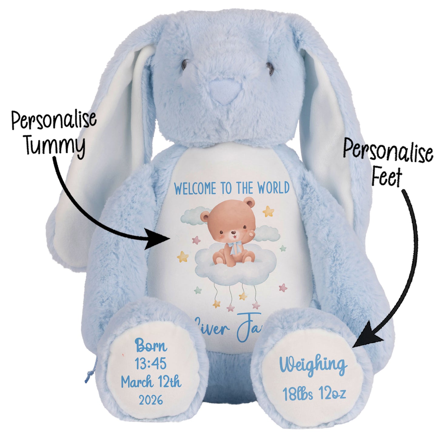 Blue Cloud Bear New Baby Personalised Teddy Bear