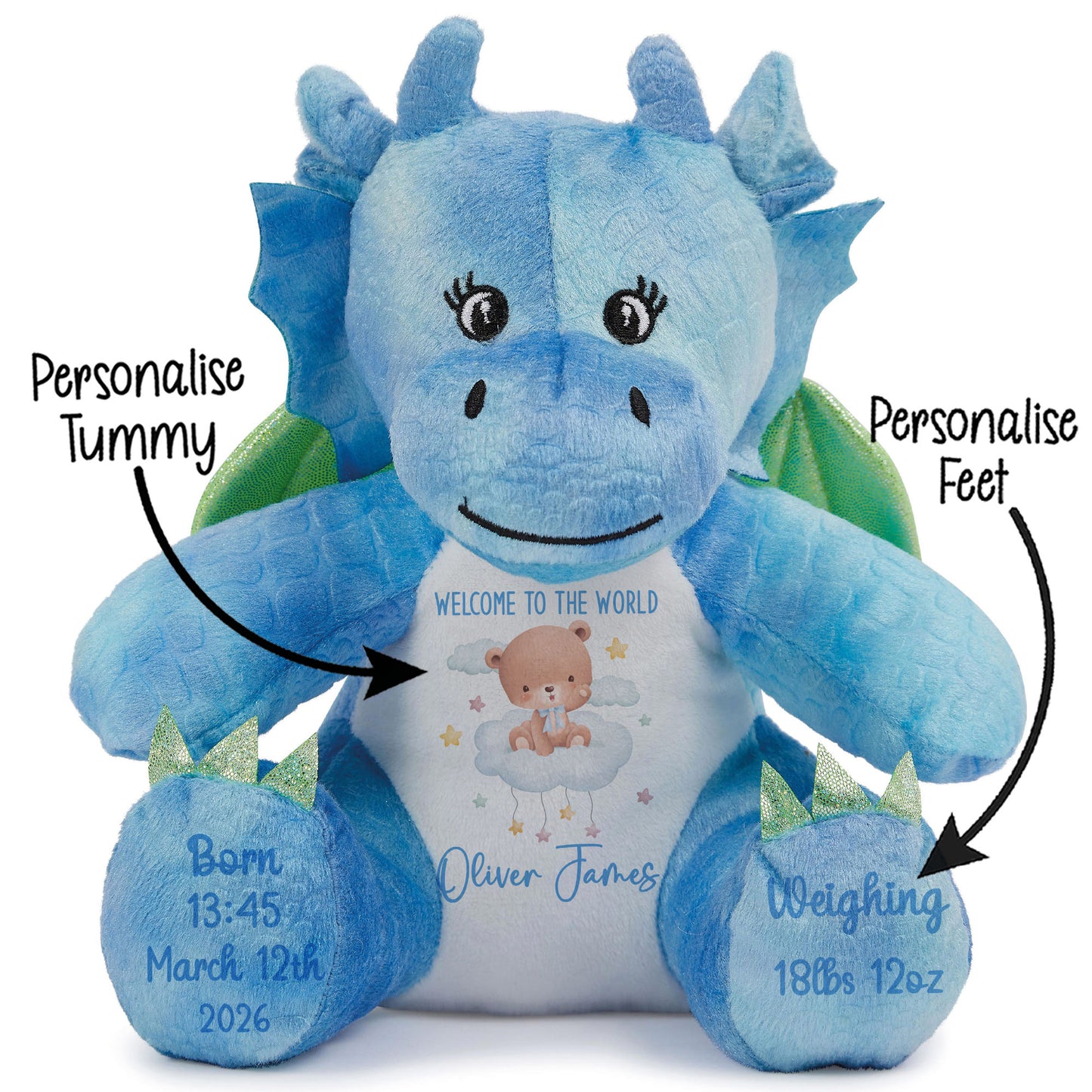 Blue Cloud Bear New Baby Personalised Teddy Bear