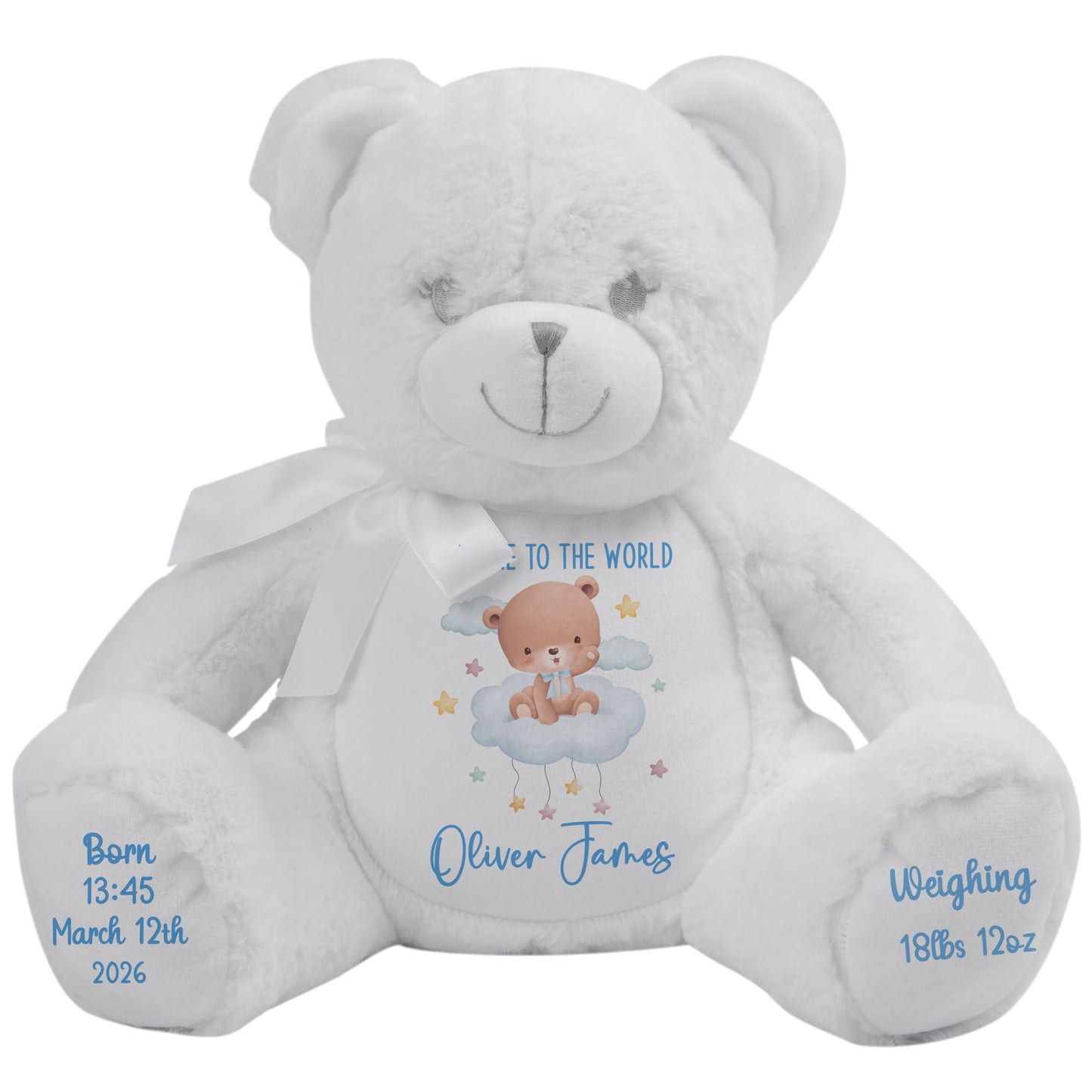 Blue Cloud Bear New Baby Personalised Teddy Bear