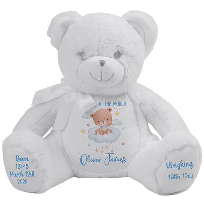 Blue Cloud Bear New Baby Personalised Teddy Bear