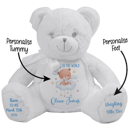 Blue Cloud Bear New Baby Personalised Teddy Bear