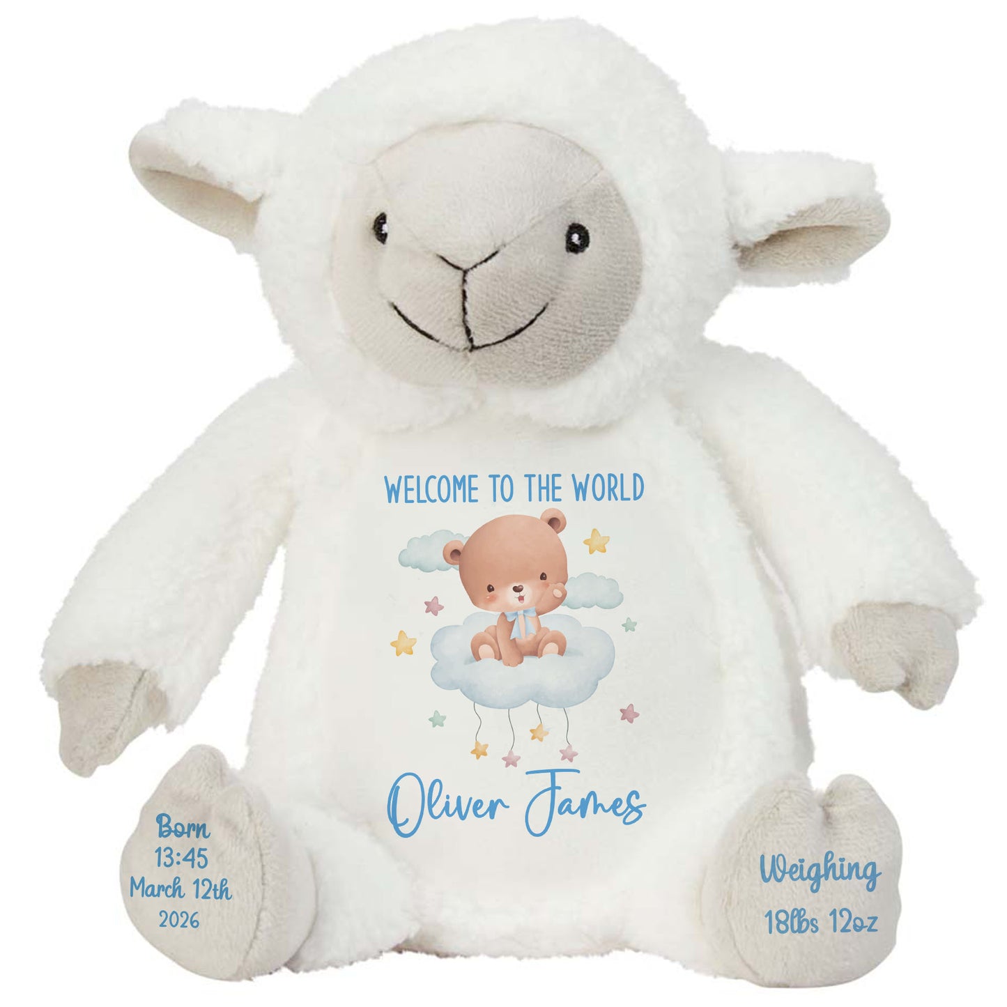 Blue Cloud Bear New Baby Personalised Teddy Bear