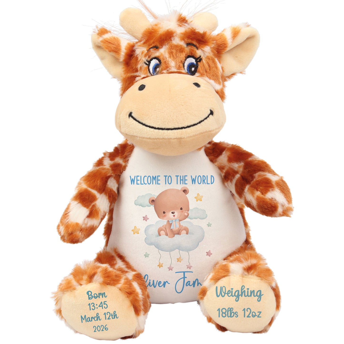 Blue Cloud Bear New Baby Personalised Teddy Bear