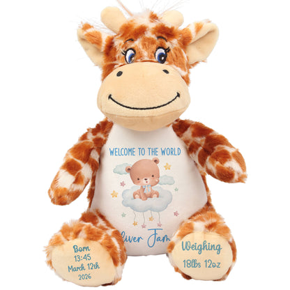 Blue Cloud Bear New Baby Personalised Teddy Bear