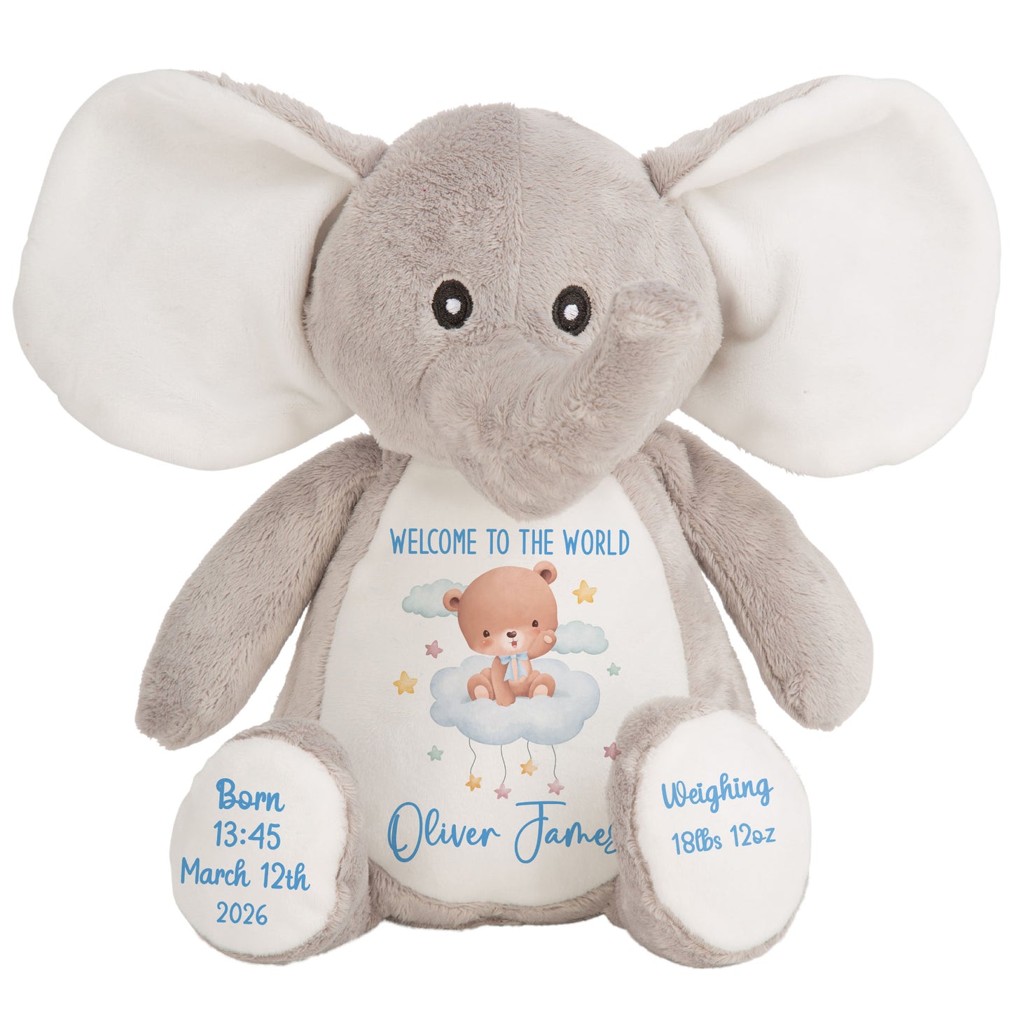 Blue Cloud Bear New Baby Personalised Teddy Bear