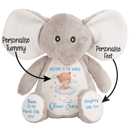 Blue Cloud Bear New Baby Personalised Teddy Bear