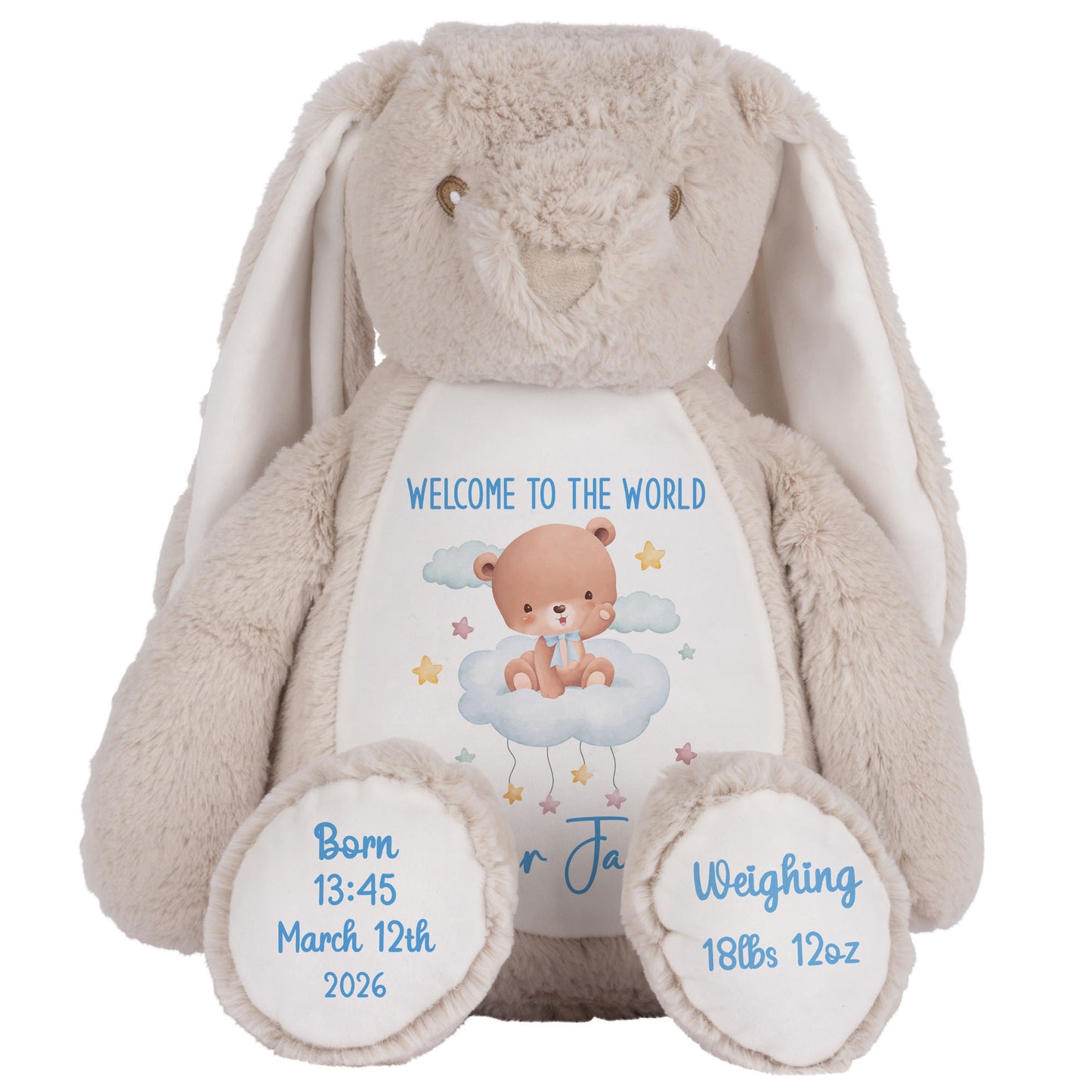 Blue Cloud Bear New Baby Personalised Teddy Bear