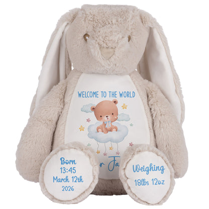 Blue Cloud Bear New Baby Personalised Teddy Bear