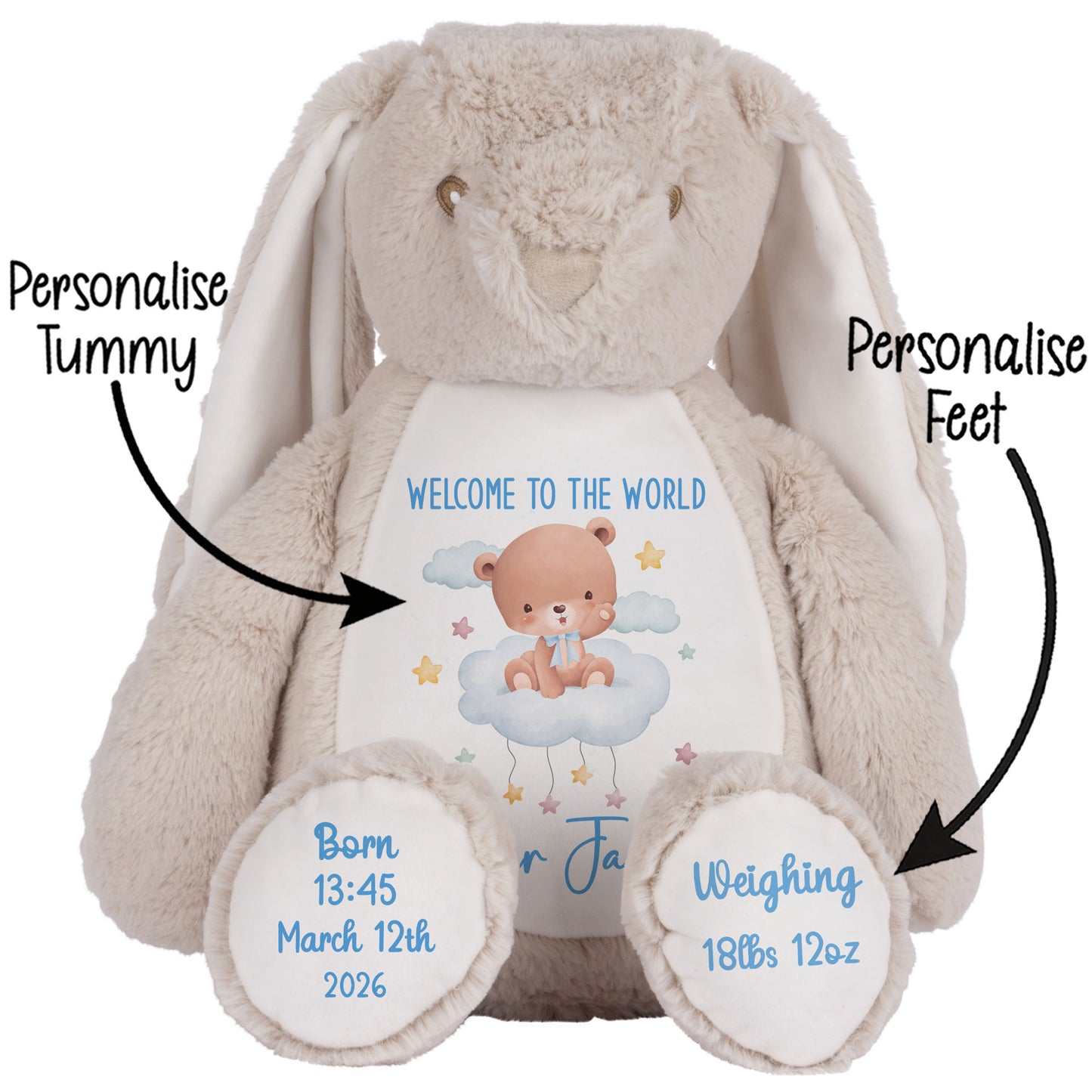 Blue Cloud Bear New Baby Personalised Teddy Bear