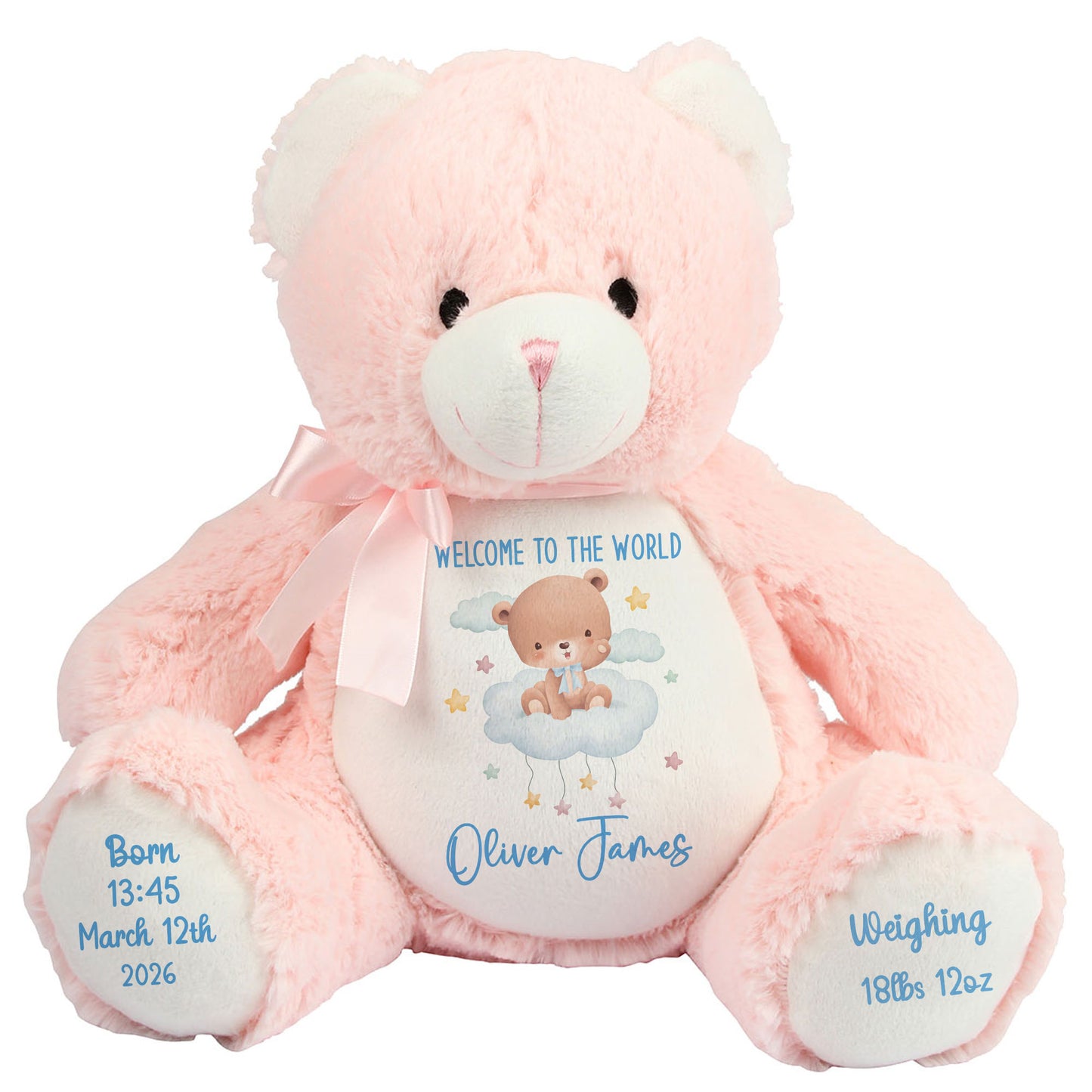 Blue Cloud Bear New Baby Personalised Teddy Bear