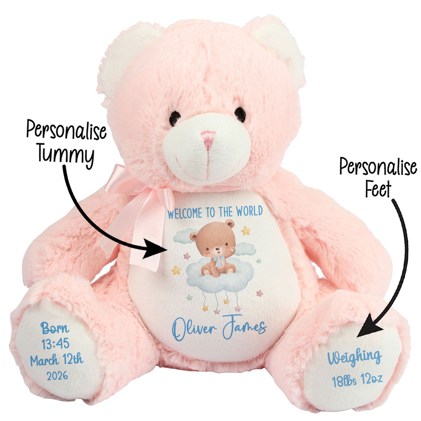 Blue Cloud Bear New Baby Personalised Teddy Bear