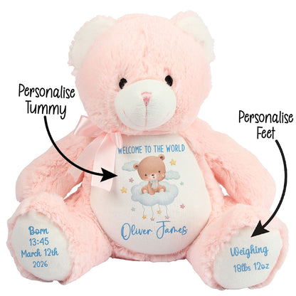 Blue Cloud Bear New Baby Personalised Teddy Bear