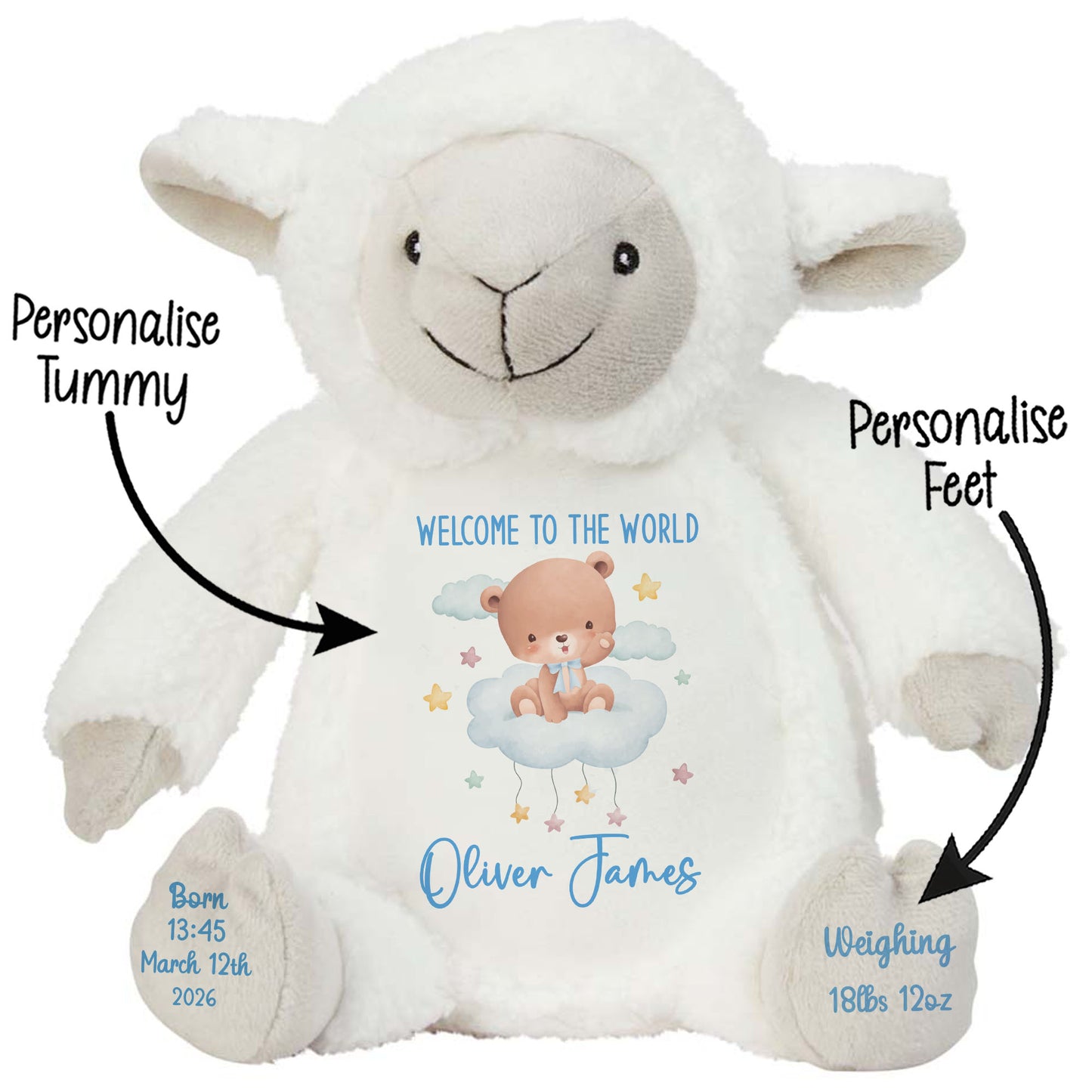 Blue Cloud Bear New Baby Personalised Teddy Bear
