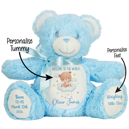 Blue Cloud Bear New Baby Personalised Teddy Bear