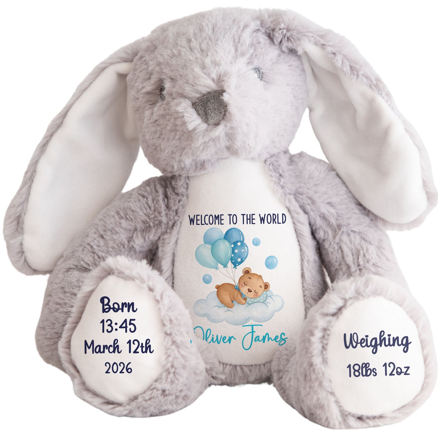 Blue Balloon Sleeping Bear New Baby Personalised Teddy Bear