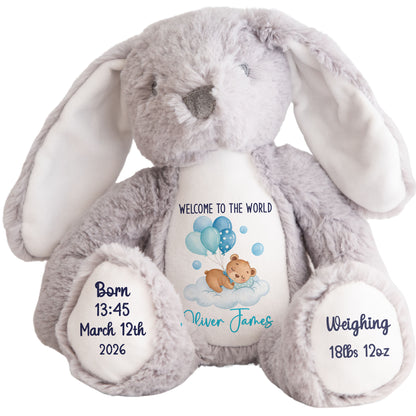 Blue Balloon Sleeping Bear New Baby Personalised Teddy Bear