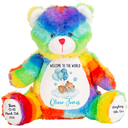 Blue Balloon Sleeping Bear New Baby Personalised Teddy Bear