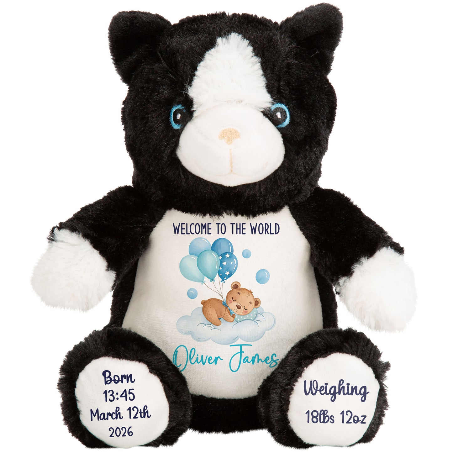 Blue Balloon Sleeping Bear New Baby Personalised Teddy Bear