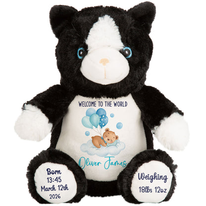 Blue Balloon Sleeping Bear New Baby Personalised Teddy Bear