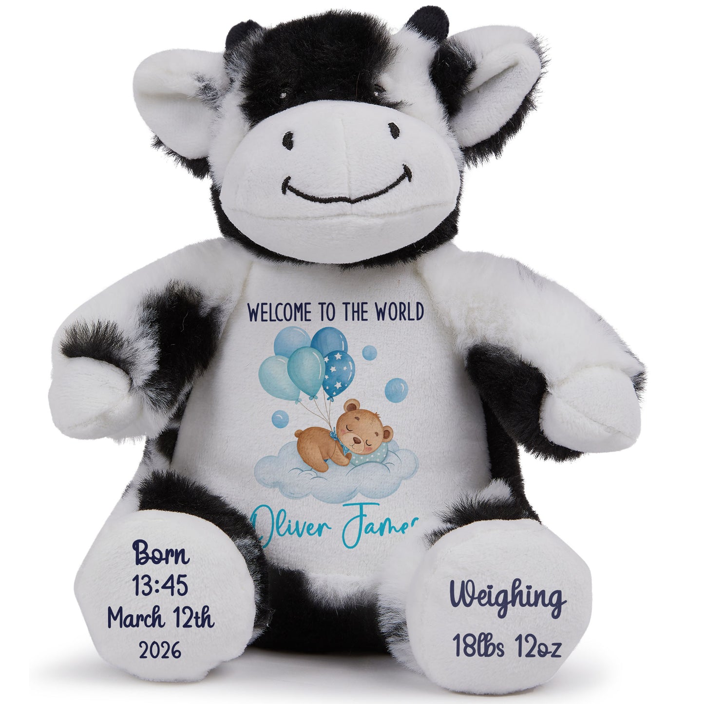 Blue Balloon Sleeping Bear New Baby Personalised Teddy Bear