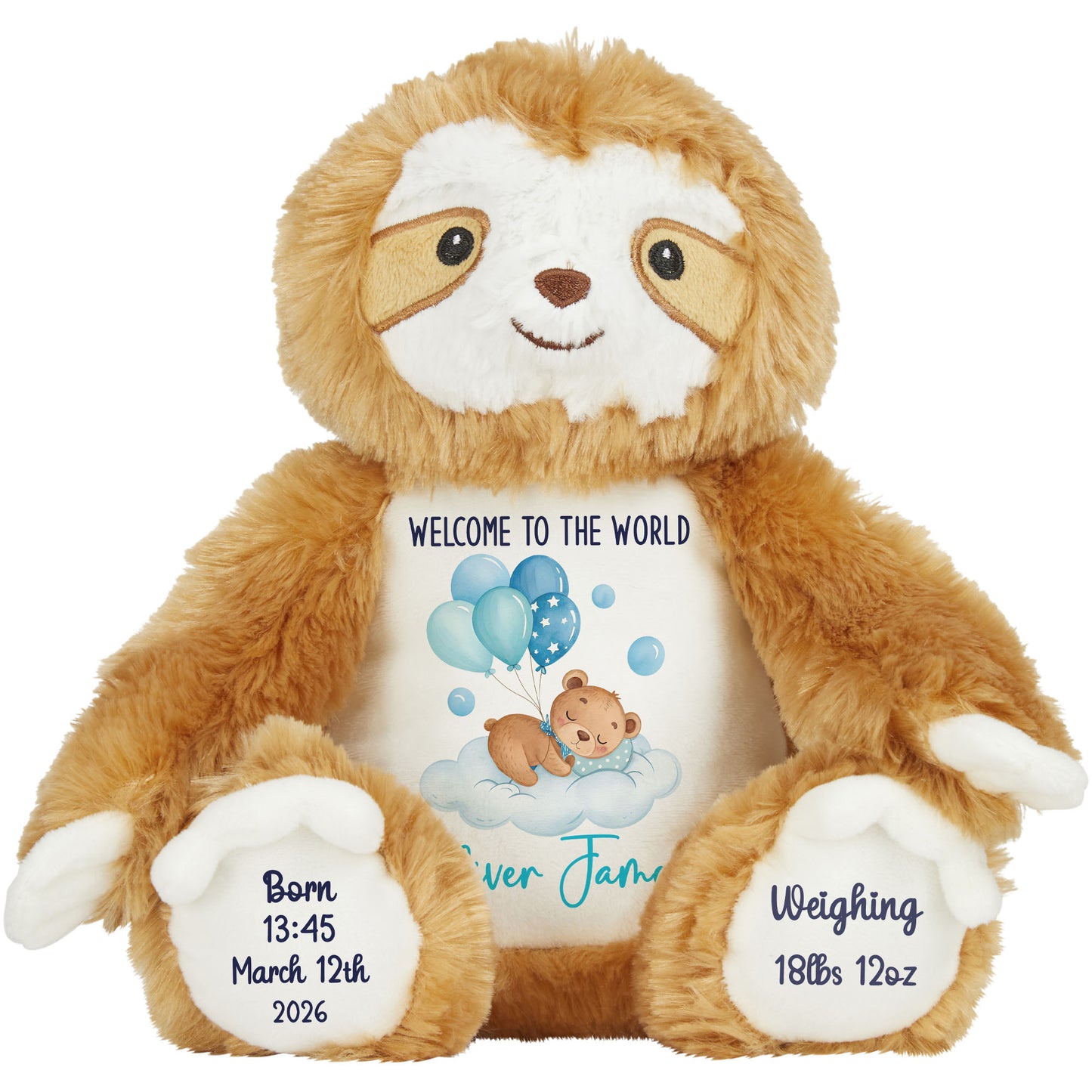 Blue Balloon Sleeping Bear New Baby Personalised Teddy Bear