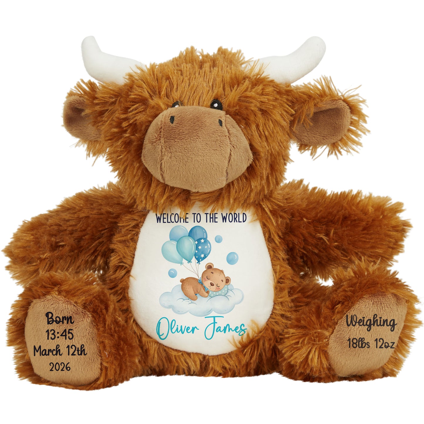 Blue Balloon Sleeping Bear New Baby Personalised Teddy Bear
