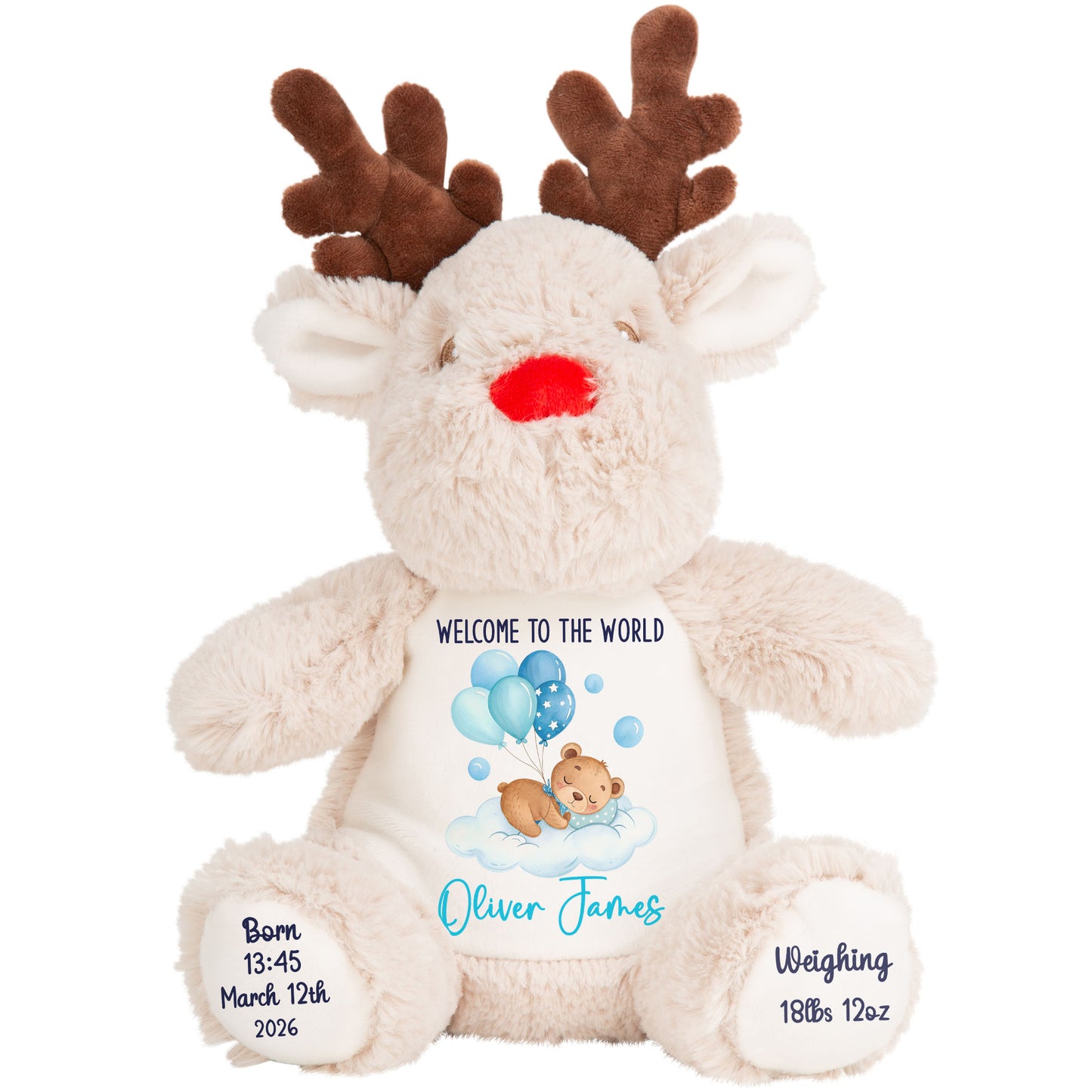 Blue Balloon Sleeping Bear New Baby Personalised Teddy Bear