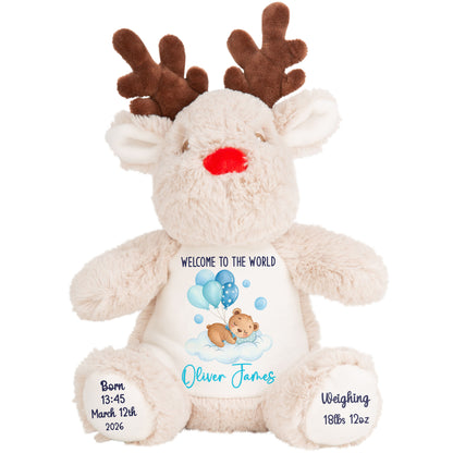 Blue Balloon Sleeping Bear New Baby Personalised Teddy Bear