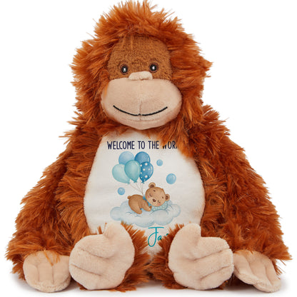 Blue Balloon Sleeping Bear New Baby Personalised Teddy Bear