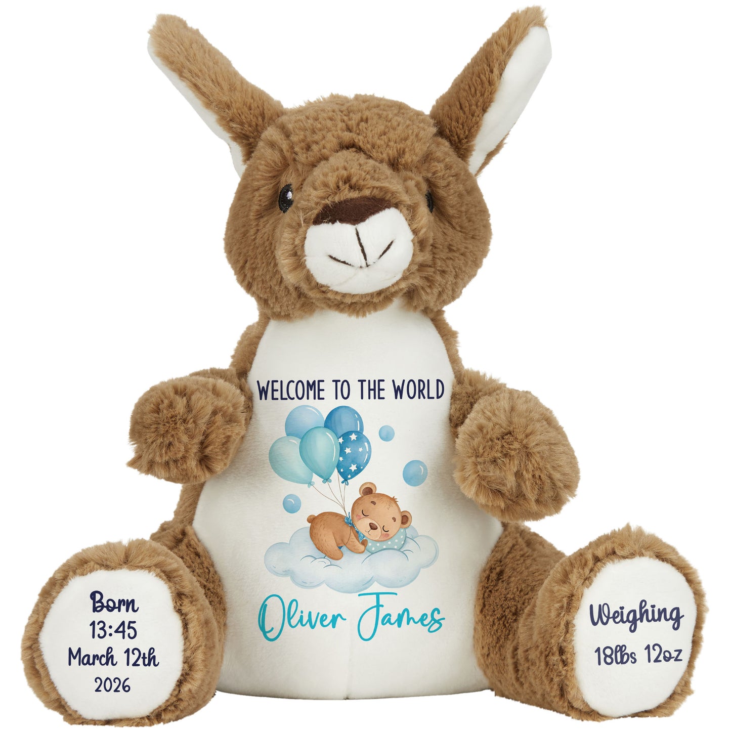 Blue Balloon Sleeping Bear New Baby Personalised Teddy Bear