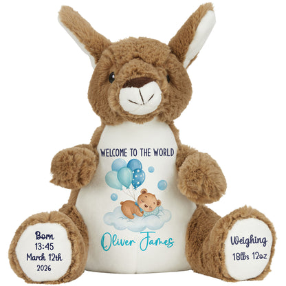 Blue Balloon Sleeping Bear New Baby Personalised Teddy Bear