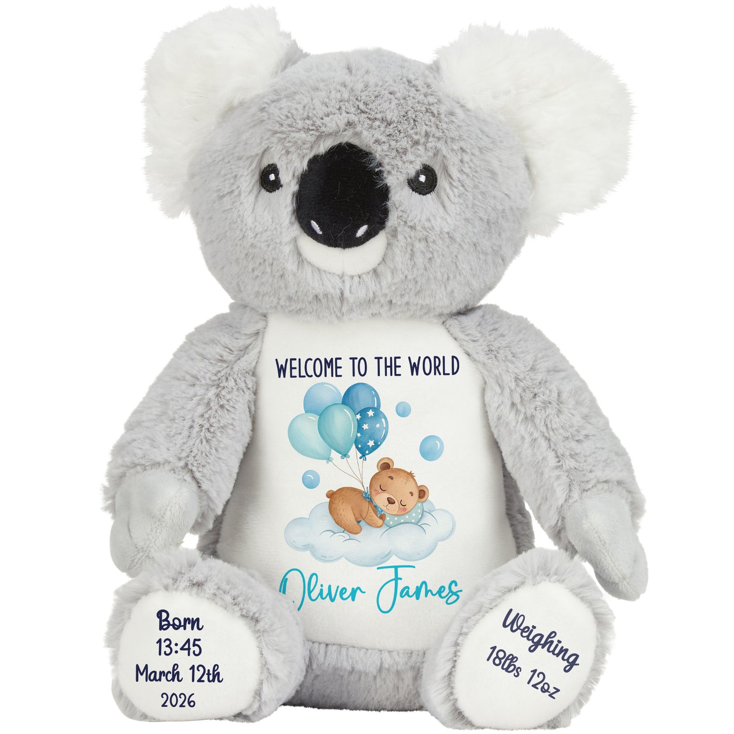 Blue Balloon Sleeping Bear New Baby Personalised Teddy Bear