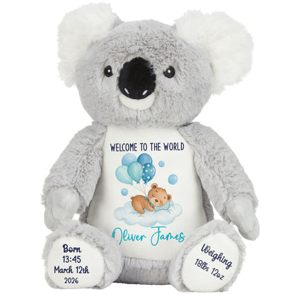 Blue Balloon Sleeping Bear New Baby Personalised Teddy Bear