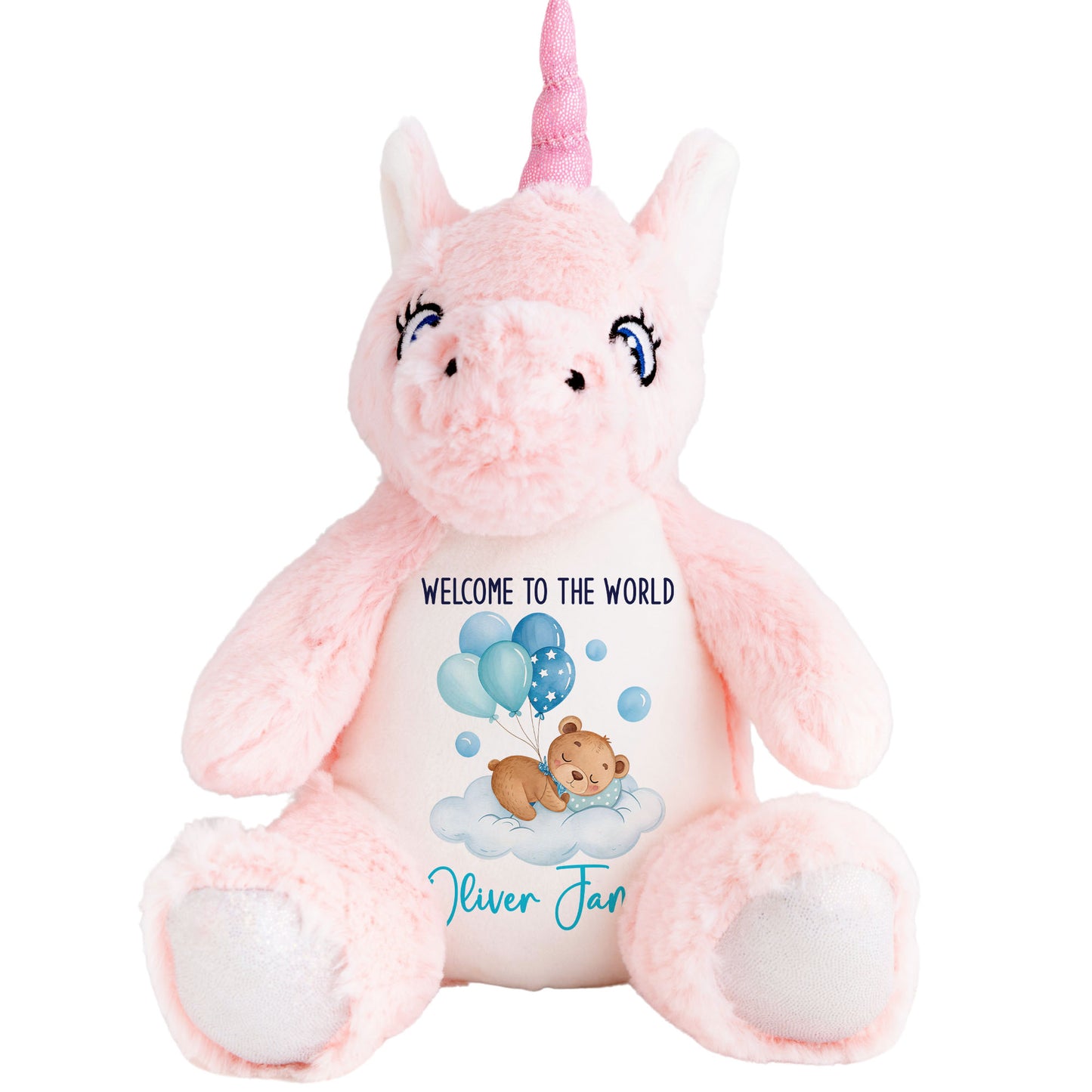 Blue Balloon Sleeping Bear New Baby Personalised Teddy Bear