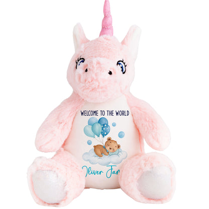 Blue Balloon Sleeping Bear New Baby Personalised Teddy Bear