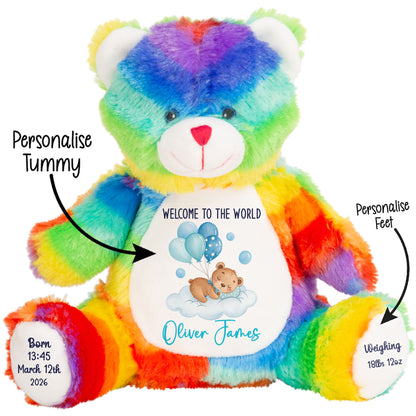 Blue Balloon Sleeping Bear New Baby Personalised Teddy Bear
