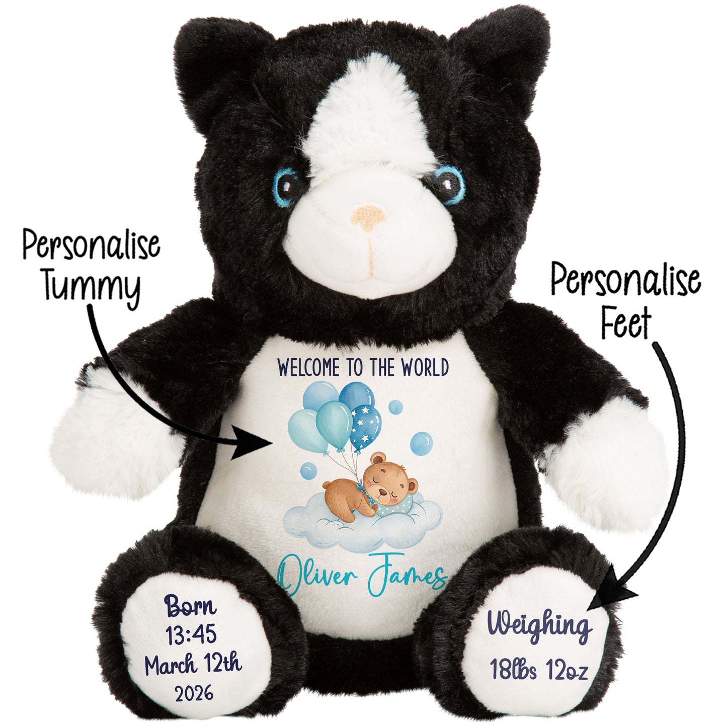 Blue Balloon Sleeping Bear New Baby Personalised Teddy Bear