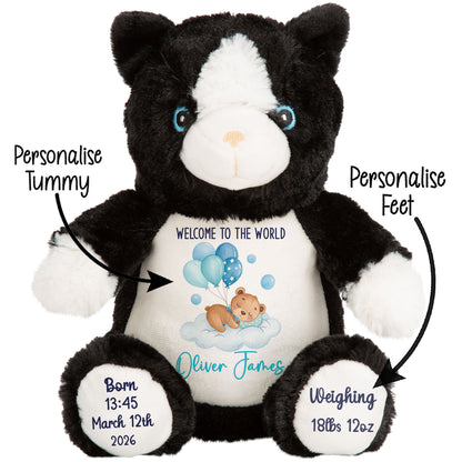 Blue Balloon Sleeping Bear New Baby Personalised Teddy Bear