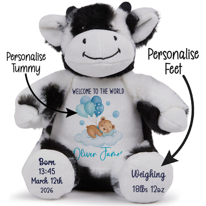 Blue Balloon Sleeping Bear New Baby Personalised Teddy Bear