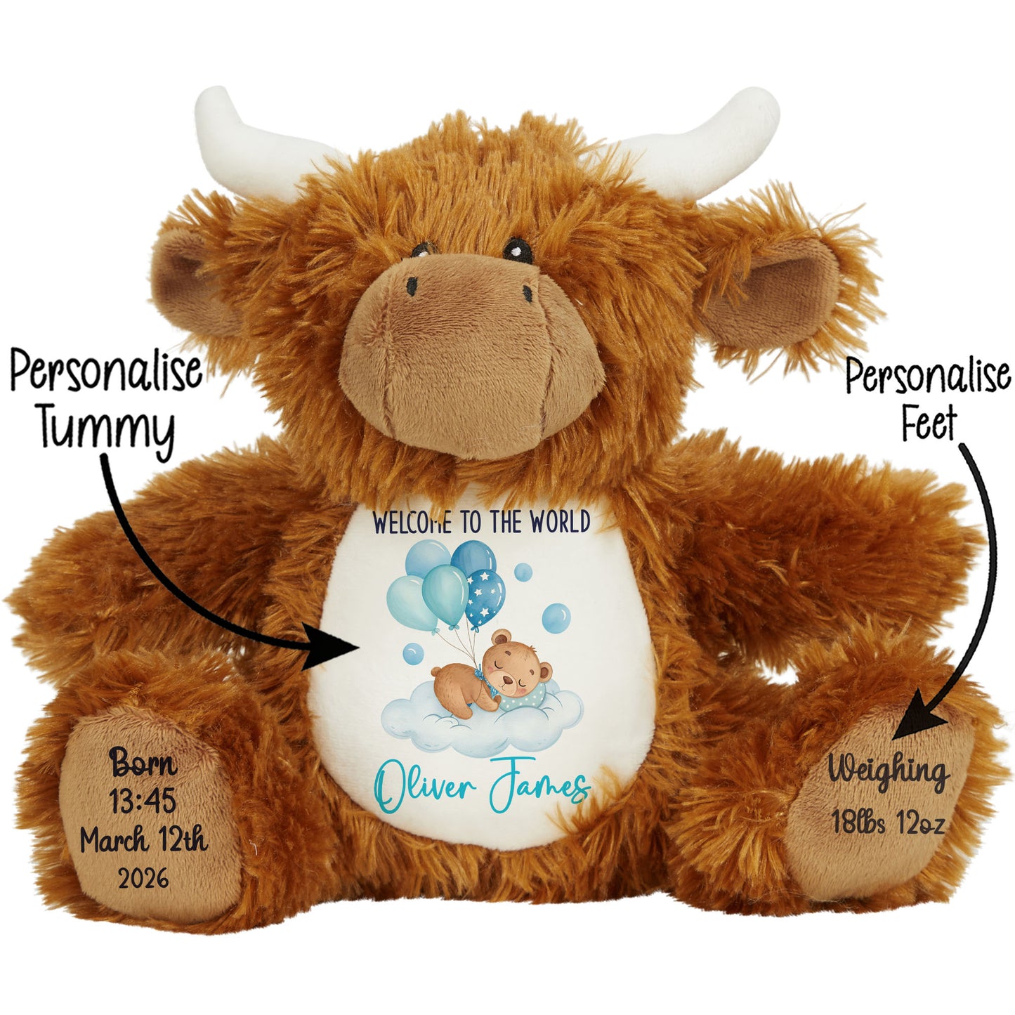 Blue Balloon Sleeping Bear New Baby Personalised Teddy Bear