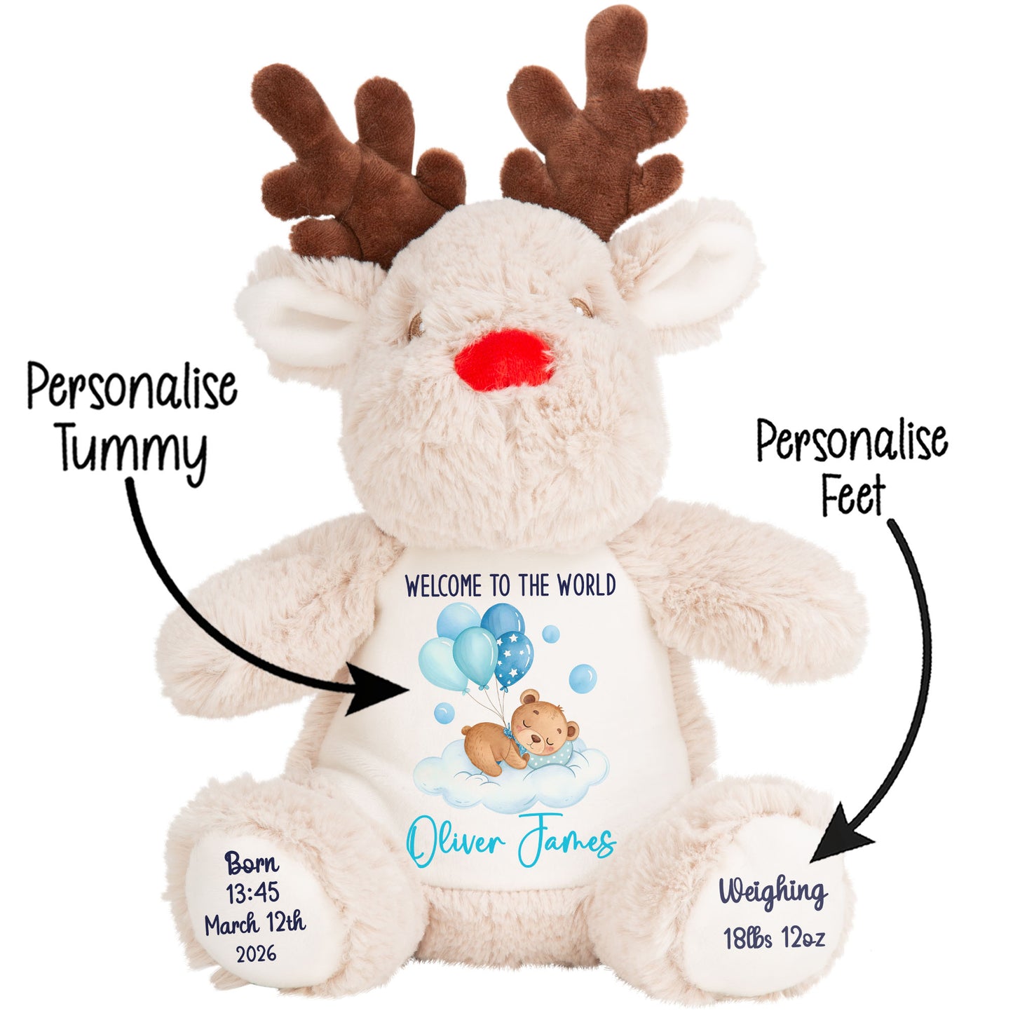 Blue Balloon Sleeping Bear New Baby Personalised Teddy Bear