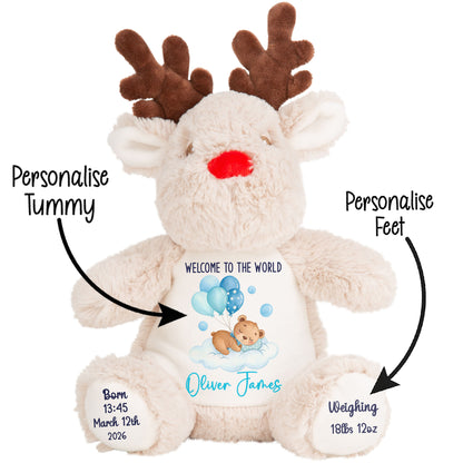 Blue Balloon Sleeping Bear New Baby Personalised Teddy Bear