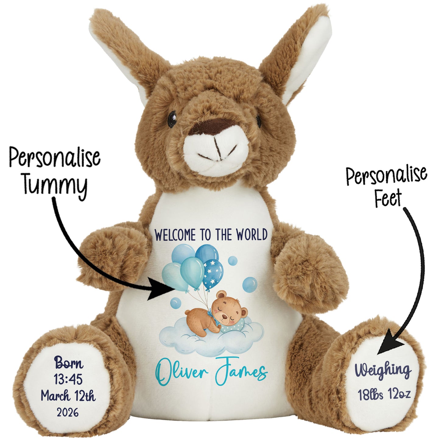 Blue Balloon Sleeping Bear New Baby Personalised Teddy Bear